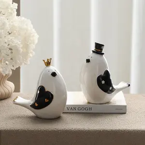 Flolenco Nordic Ceramic Animal Pigeon Sculpture Lovely Ceramic Desktop Art Ornament Bird Figurine Home Decor