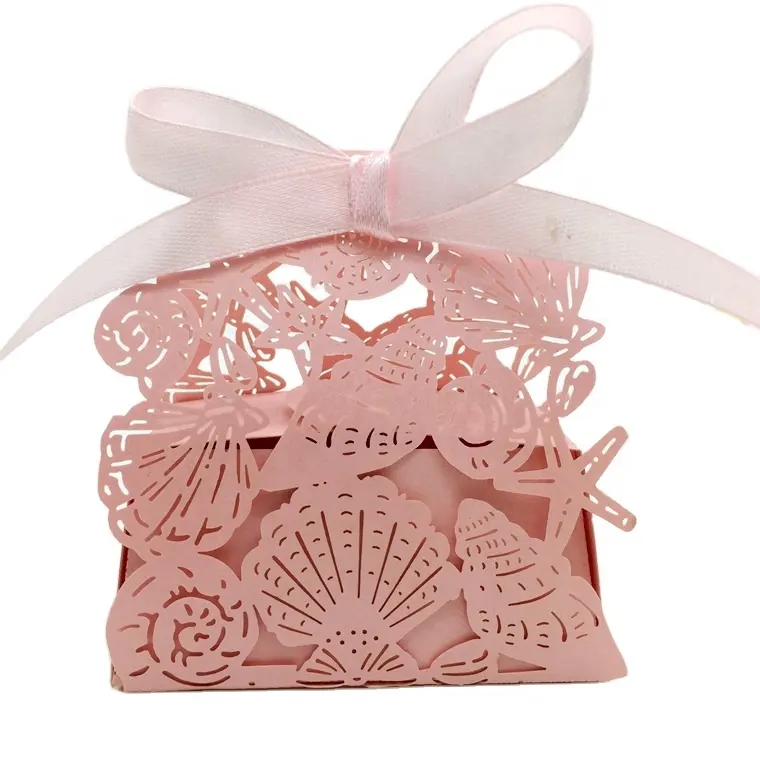 핑크 해양 생물 불규칙한 모양 레이저 컷 웨딩 사탕 상자 초콜릿 호의 상자 베이비 샤워 생일 새로 태어난 선물 상자