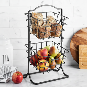 Panier à fruits en acier à 2 niveaux de haute qualité étagère en fer forgé comptoir de cuisine support de rangement en fil - Product Image 1