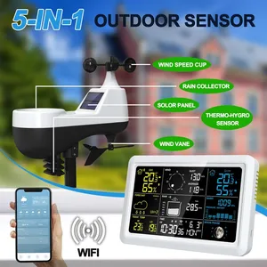 Station météo professionnelle Tuya <span class=keywords><strong>Wi</strong></span>-<span class=keywords><strong>Fi</strong></span> avec hygromètre, thermomètre, calendrier automatique, réveil, capteur UV, capteur de vent et de pluie, prévisions météo - Product Image 2