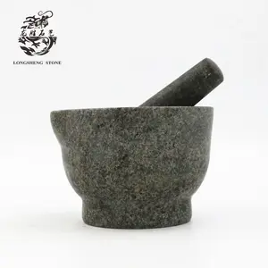 Siyah granit 6 inç harç Pestle seti baharat çeşniler için doğal taş değirmeni