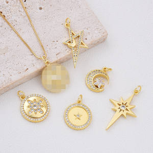 18k सोने की प्लेटेड स्टेनलेस स्टील मून स्टार सूर्य सिक्का डाविद, स्टार आकर्षण पेलेंट हैंडमेड डाई गहने - Product Image 1
