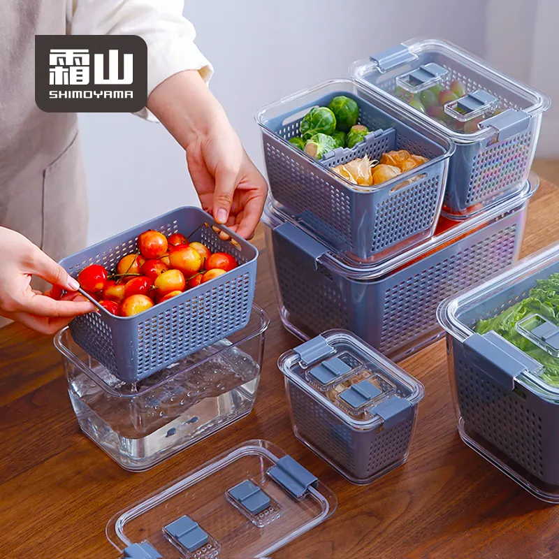 SHIMOYAMA Set Aksesori Dapur, Penyimpanan Sayuran Plastik, Set Kotak Keranjang Pasta untuk Dapur
