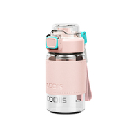COOLIS Botol Air Kaca dengan Tutup Pop Up 380ml Cangkir Teh Borosilikat Tinggi dengan Sarung Kulit Tahan Bocor Cangkir Minum Portabel