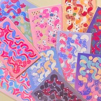 Lembar Stiker Vinyl Lucu Desain Kustom Berkualitas Tinggi dengan Lapisan Transparan, Stiker Vinyl Korea Kartun Transparan