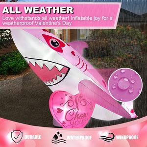 Squalo Gonfiabile Gigante Rosa di 2,7 Metri con Decorazioni a Cuore e Luci LED Integrate, Decorazione Gonfiabile per Casa, Giardino e Esterni - Product Image 4