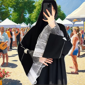 Nuevo Vestido Musulmán Mexizo para Ramadán, Talla Grande, Elegante, de Encaje Nida Negro, Abaya Cerrada, Transpirable, Estilo Dubái - Product Image 2