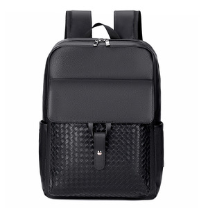 High-Appearance Large Capacity PU Laptop <b>Backpack</b> for <b>Men</b> Handmade Woven Sports Business Style Waterproof Polyester for Commute - Product Image 2