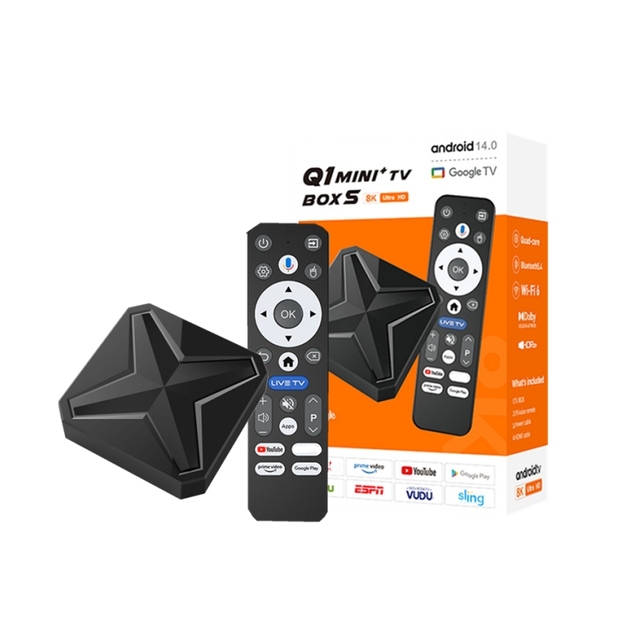 Original High Quality Q1 Mini + TV Box Android 14 RK3518 Chip 4K Media Player 2T2R WiFi 6 Quad Core Smart Voice Control 100M Lan