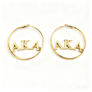 Boucles d'oreilles créoles en acier inoxydable Alpha Kap Alpha dorées <span class=keywords><strong>de</strong></span> 2,4 pouces, sans ternissement, bijoux délicats, lettre grecque, cercle, boucles d'oreilles à tige - Product Image 1