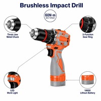 Taladro Inalámbrico sin Escobillas de 16.8V, Atornillador de Impacto Recargable de 60N.m con Batería, Cargador, Brocas, Juego de Llaves de Tubo y Taladro Manual, 2 Baterías