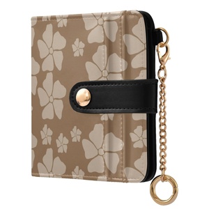 Hawaii Brown Flower Custom Print Purse <b>Card</b> <b>Holder</b> <b>Wallet</b> PU Leather Buckle Closure Aloha Women Short <b>Wallet</b> with Key Chain - Product Image 1