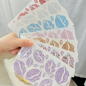 1 Feuille d'autocollants de tatouage 3D sexy en forme de lèvres rouges et roses, visage, yeux, corps, avec strass, pour la Saint-Valentin, maquillage de fête, décoration - Product Image 3