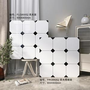 Piastrella per Pavimento in Gres Porcellanato Lucido Effetto Tappeto, Design Unico, 800x800, Motivo Geometrico Bianco e Nero Effetto Marmo a Idrogetto - Product Image 3