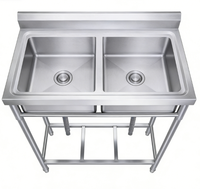 Évier double pour traiteur extérieur, station de lavage portable en acier inoxydable avec robinets pour les opérations de service alimentaire