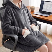 Couverture portable en polaire Sherpa à prix d'usine avec grande poche à capuche et manches pour adultes – Couverture-hoodie surdimensionnée