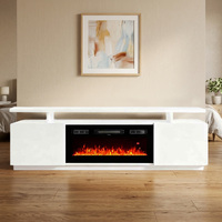 Cheminée électrique décorative réaliste à 3 couleurs LED, blanc et noir, avec support TV pour salon