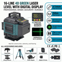 Niveau laser croisé 4D 16 lignes auto-nivelant, haute précision verticale et horizontale, laser vert numérique pour extérieur