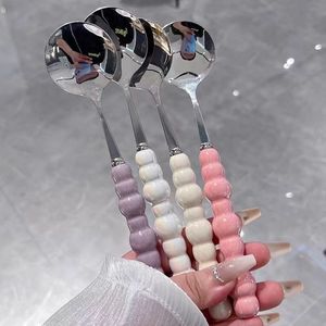 ช้อนสแตนเลสหุ้มมุกสีพื้น ช้อนขนมหวาน ใช้ในครัวเรือน - Product Image 3