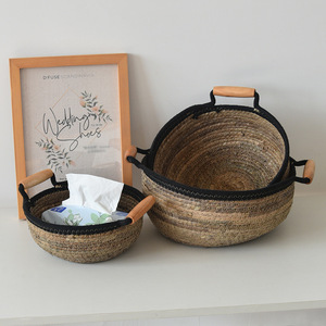 Desktop <b>storage</b> <b>basket</b>, coffee table organizer, round hand-held banana <b>rope</b> woven cosmetics <b>storage</b> <b>basket</b> - Product Image 1