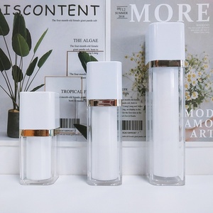 Cosmetics Lotion Twist up <b>Pump</b> <b>Bottle</b> 15ml 30ml 50ml Acrylic Airless Plastic <b>Bottle</b> Square - Product Image 2