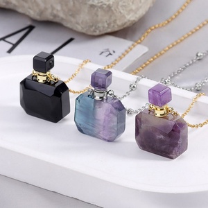 Ciondolo Bottiglia di Profumo in Cristallo Naturale all'Ingrosso, Ciondolo Lucido in <span class=keywords><strong>Ametista</strong></span>/Ossidiana <span class=keywords><strong>Nera</strong></span> per Regalo e Stile Femminile - Product Image 3