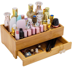 Bamboo Cosmetic Storage Box With Drawer <b>Desktop</b> Organizer For Makeup And Perfume Holder Wooden Jewelry Storage <b>Shelf</b> - Product Image 5