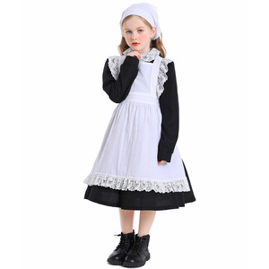 Classic White Maid Costume <strong>for</strong> <strong>Kids</strong> Ruffled Apron <strong>Dress</strong> &amp; Matching Bonnet <strong>for</strong> <strong>Cinderella</strong> Stage Plays &amp; Halloween Cosplay ODM - Product Image 5