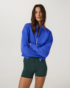 Sudadera con Cierre de Cremallera de Felpa Premium, Color Sólido, Cuello Alto, Manga Larga, Transpirable, Corta, Informal, Estilo Deportivo - Product Image 2
