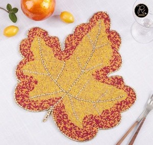 Two Tone Handmade Beaded Leaf <b>Placemat</b> Decorative <b>Table</b> Mat for <b>Dining</b> <b>Table</b> Modern Home Decor and Luxury <b>Table</b> Styling - Product Image 3