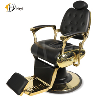 Chaise de barbier en cuir tufté or noir de style antique chaise de rasage pompe hydraulique chaise de coiffure à base ronde