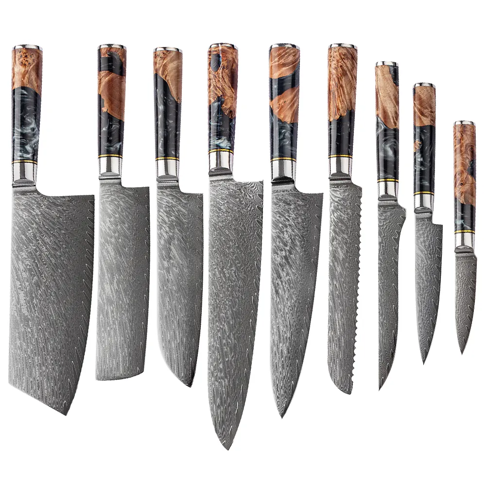 Coltello da cuoco 8 "damasco Vg10 coltelli da cucina giapponesi in acciaio al carbonio a 67 strati con manico in resina nera