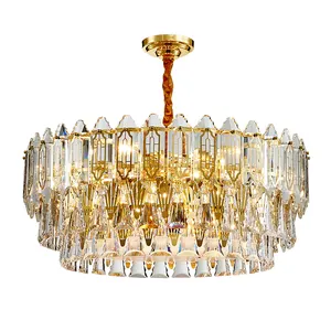 Keten Luxe Huis Decoratieve Verlichtingsarmaturen Moderne Ronde Hanglamp Lange Crystal Unieke Water Drop Kristallen Kroonluchter