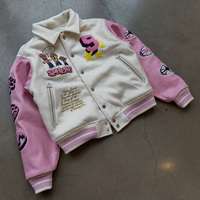 Veste universitaire d'hiver de haute qualité, veste de baseball rétro, veste universitaire brodée avec patch en chenille rose, veste universitaire personnalisée pour hommes