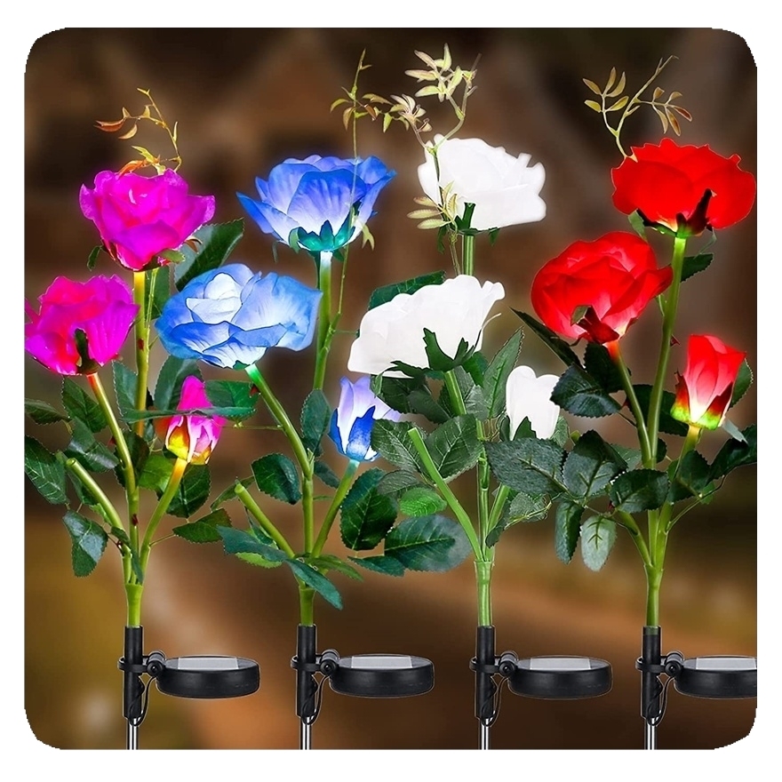 2026 Solar Rose Flower Lights Garden Light Multi-Color Changing Decorative Landscape Lighting Waterproof Patio Yard Walkway Lamp