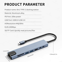 Station d'Accueil Multifonctionnelle USB C 8 en 1 Très Vendue avec RJ45 Ethernet 100M pour PC, Ordinateurs Portables et Smartphones, Type C