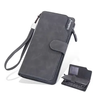 Baellery New Men's Mobile Phone Purse Frosted Leather Multi Card Zipper Snap Vintage Clutch Wallet