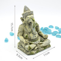 Décorations pour aquarium et terrarium : Statues artificielles en polyrésine de Bouddha Ganesha assis, style antique, avec motifs en relief
