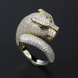 Gothic 18k gold plated 5a cz luxury ring brand promise leopard women open anillos zircon Tiger 925 sterling silver Rings for man