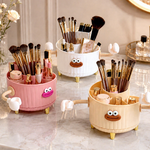 Organizador de Cosméticos de Plástico con Diseño de Caricatura, Almacenamiento de Maquillaje con Rostro Divertido, Soporte Giratorio para Tocador - Product Image 1