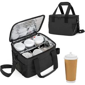 Delivery Insulated Drink Caddy with Handle and Shoulder Strap Adjustable Dividers outdoor Reusable 6 Cups Drink Carrier