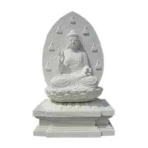 Индивидуальный размер белый мраморный камень Shakyamuni Amitabha статуя Будды для храма и наружного украшения