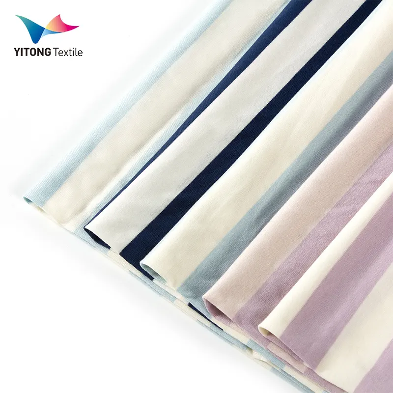 High Quality 170gsm Organic Cotton Fabric 100% Cotton Stretch Striped Jersey T Shirt Fabric for Clothing