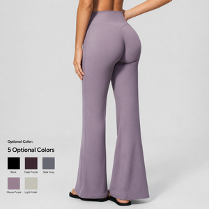 Pantalon de yoga taille haute à séchage rapide avec logo personnalisé, effet push-up, coupe large évasée, pour femme, idéal pour <span class=keywords><strong>la</strong></span> gym, le sport et le fitness - Product Image 3
