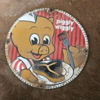 Letreros de Porcelana Esmaltada Vintage Envejecidos con Diseños de Publicidad de Carne de Cerdo Pigly-Wigglly, Gasolina, Aceite y Autos, para Venta al por Mayor con Descuento