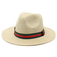 Chapeau unisexe vert et rouge rayé ruban décoratif en papier paille pour adultes pour l'été en plein air pare-soleil hommes et femmes
