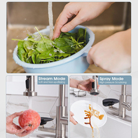 Robinet de cuisine universel moderne en acier inoxydable, mitigeur chaud/froid avec douchette et cartouche céramique, style classique brossé