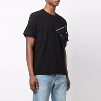 T-shirts pour hommes en coton 100% surdimensionnés de haute qualité personnalisés Hip Hop avec une grande poche poitrine en tissu peigné noir