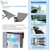 Écran LED transparent flexible programmable en couleur HD RX, écran LED holographique, à coller sur le verre, publicité intérieure, magasin