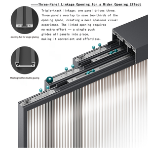 Puerta <span class=keywords><strong>Corredera</strong></span> de Vidrio de Aluminio con Diseño Lineal KOMPSTAR, Borde Delgado Negro con Barras Verticales para Cocina Moderna - Product Image 3